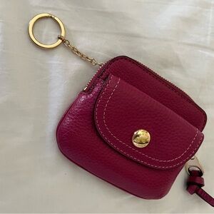 Coach, Penny card case, key ring, gold hardware, pebble, leather, pink